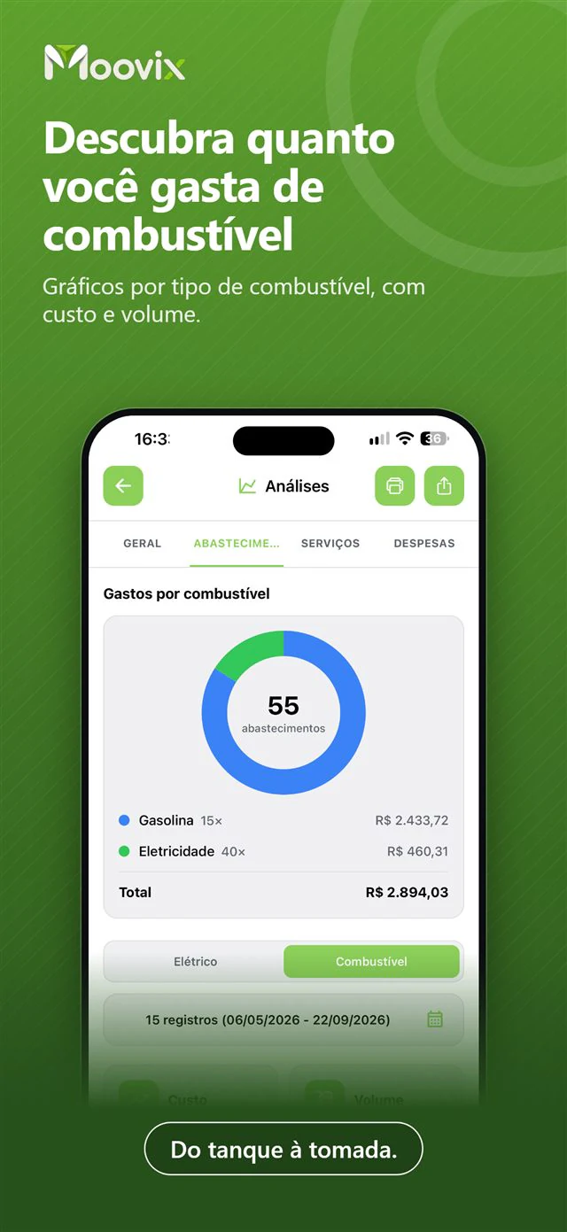Tela do app Moovix: Quanto você gasta de combustível