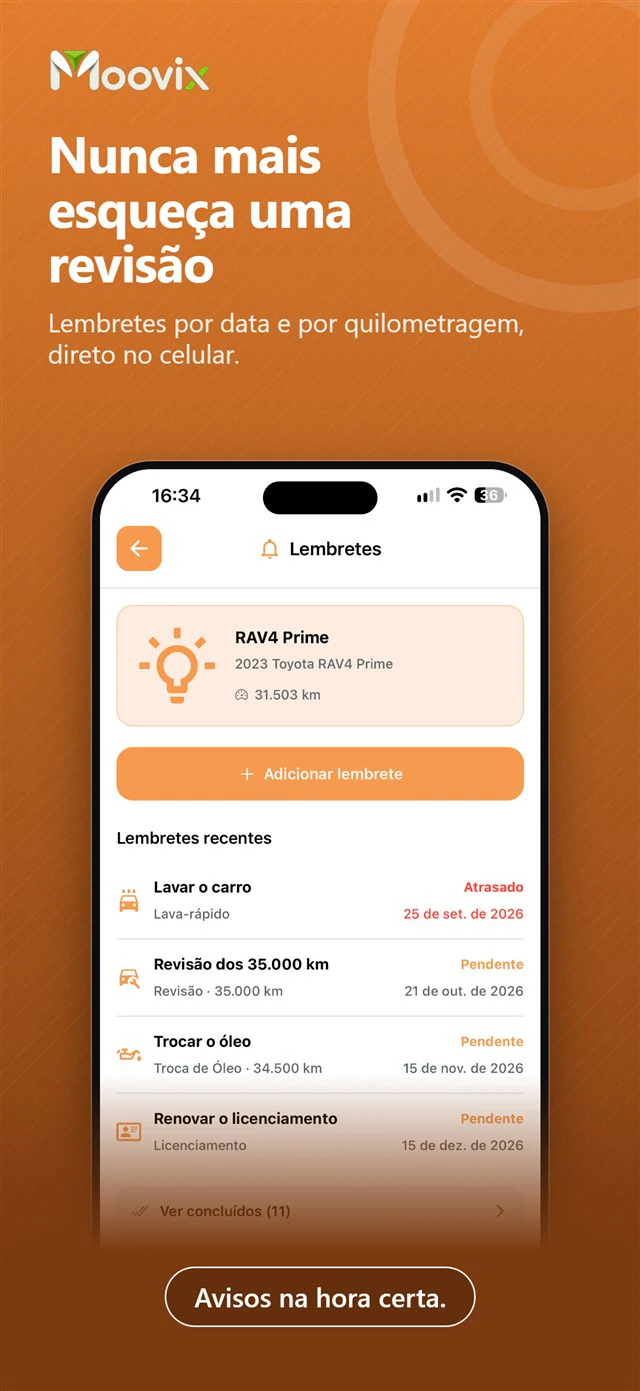 Tela do app Moovix: Lembretes na hora certa