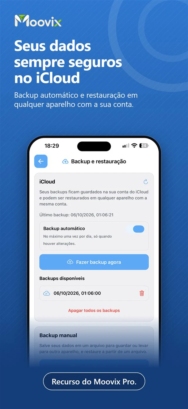 Tela do app Moovix: Tema, cores e unidades